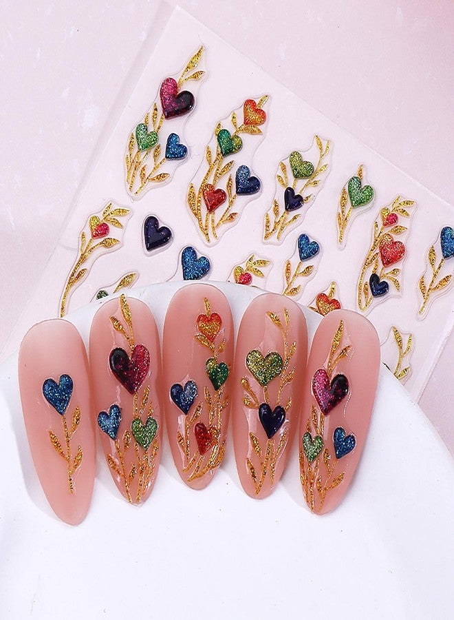 Vopintpy Love Heart Rhinestones Nails Stickers Decals Romantic Valentines Nails Art Stickers Self-Adhesive 5D Embossed Valentines Heart Nail Art Decals for Women DIY Manicure Decorations 2 Sheets - Image 4